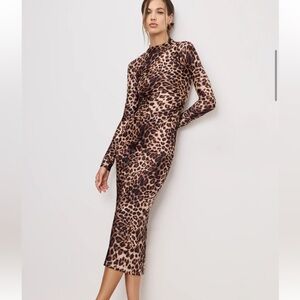 Good American Satin Shine Funnel Neck Midi Dress Size 1